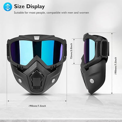 Goggle Mask Anti Scratch UV Protective Open Face & Eyewear Windproof Dirt Shield Adjustable Strap Soft Foam Padded Detachable for Cycling Bike Off Road Racing Riding Unisex Rainbow
