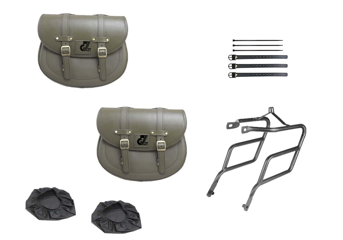 Genuine Leather Saddle Bag with Saddle Stay Pair for All Meteor 350