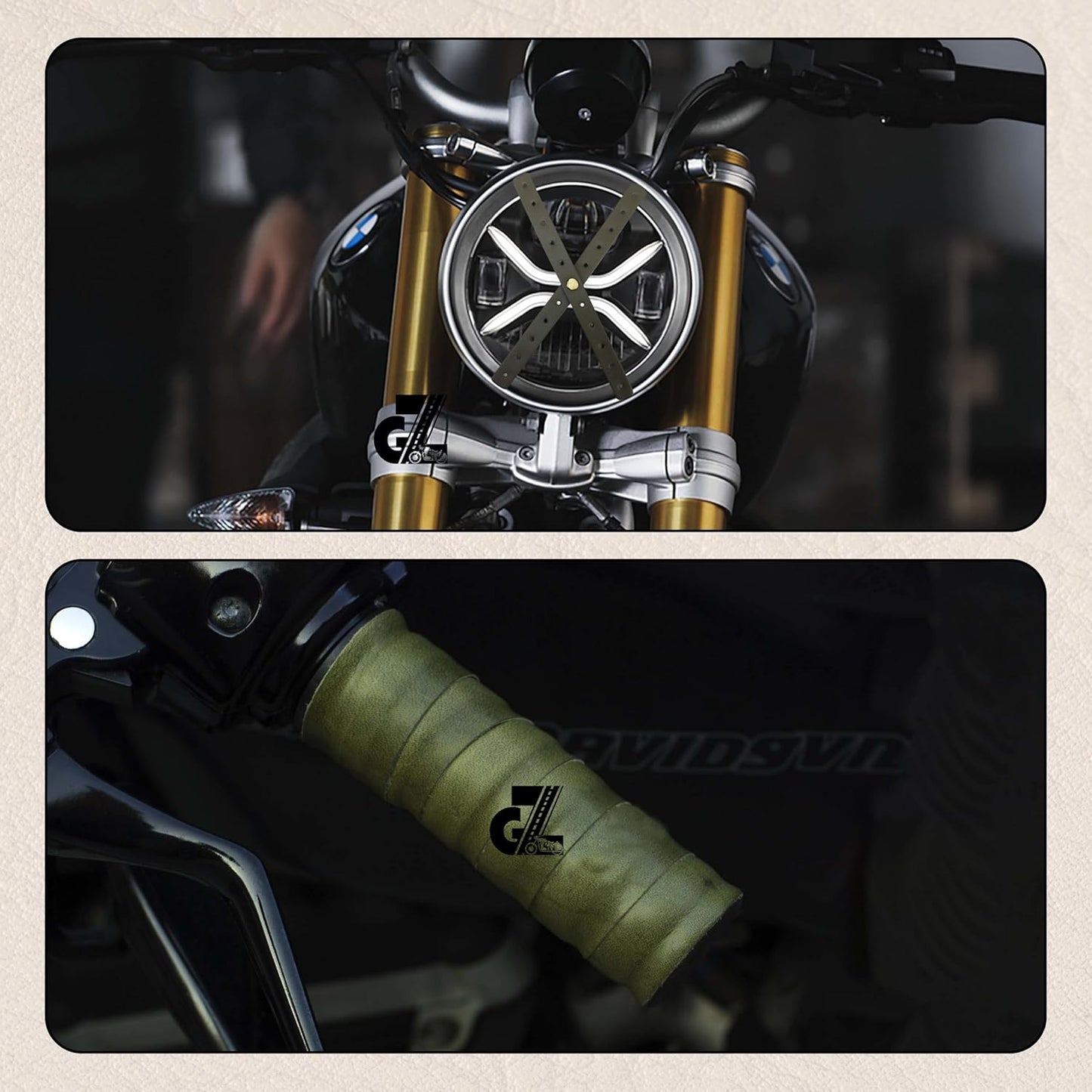 Genuine Leather Diamond Black Tank Pad with Black Thread Combo Headlight X & Handgrip Straps Olive Compatible With Royal Enfield Himalayan 411