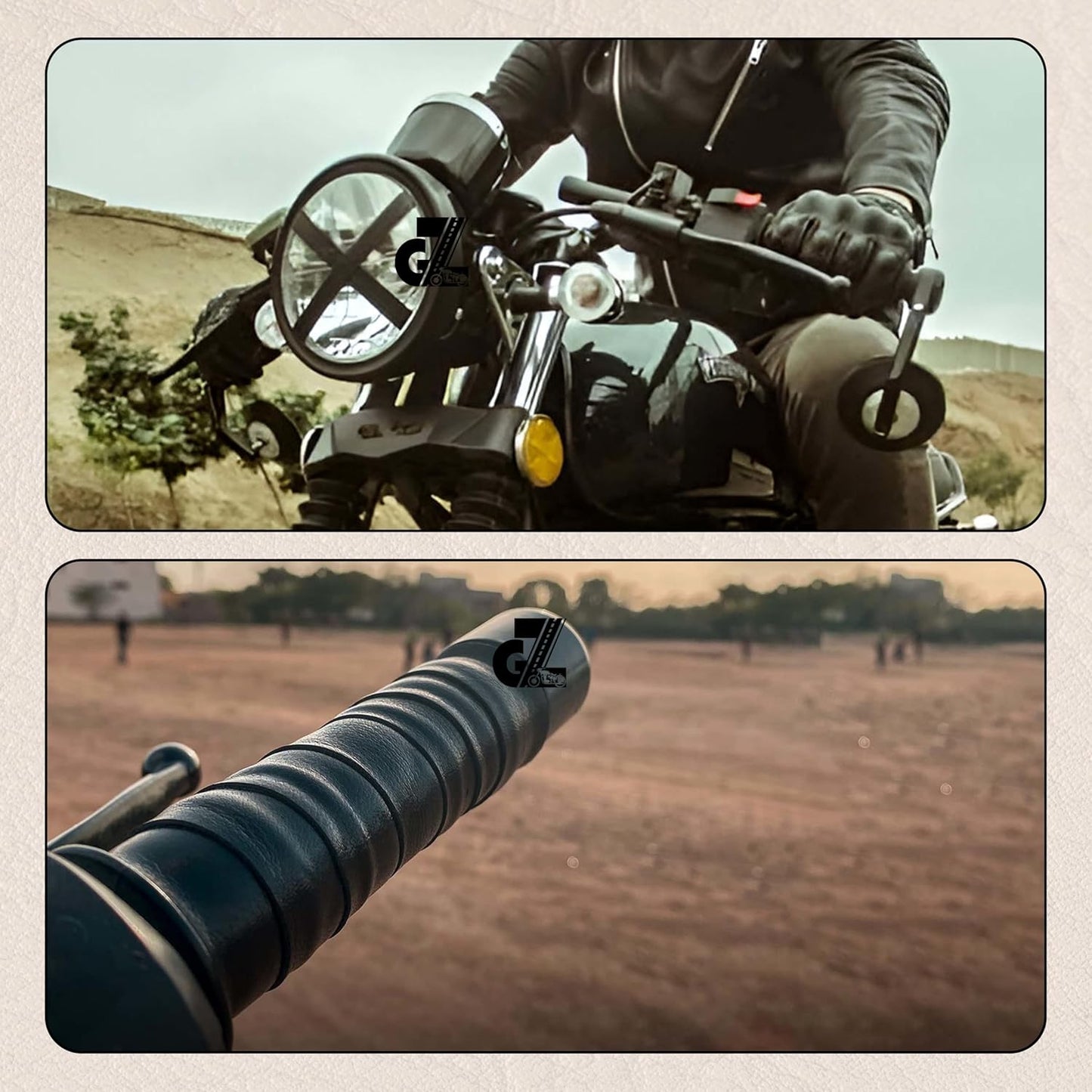 Genuine Leather Diamond Black Tank Pad with Red Thread Combo Headlight X & Handgrip Straps Compatible with Royal Enfield Interceptor 650