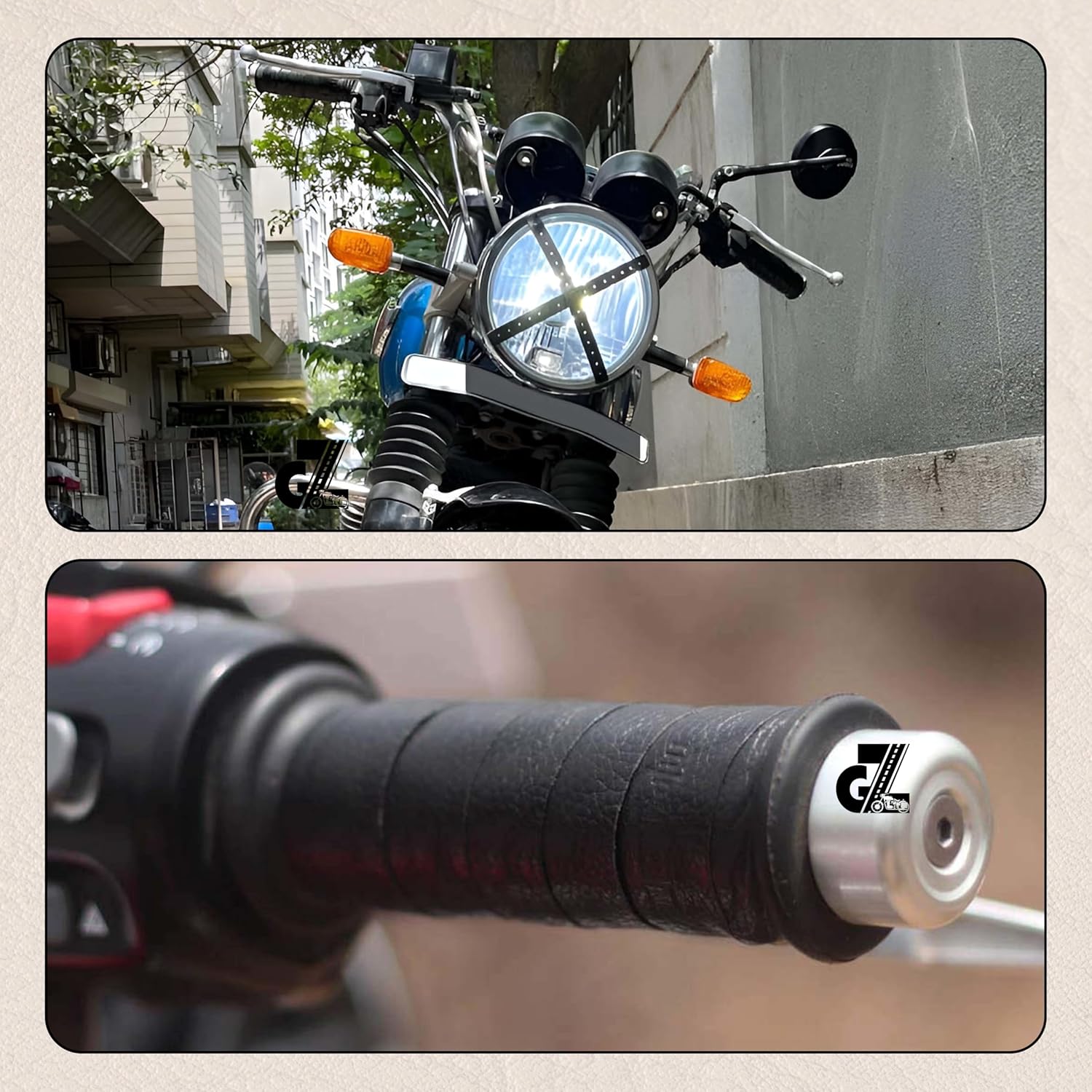 Genuine Leather Union Jack Black Tank Pad with Black Thread Combo Headlight X Perforated & Handgrip Straps Compatible With Royal Enfield Himalayan 411