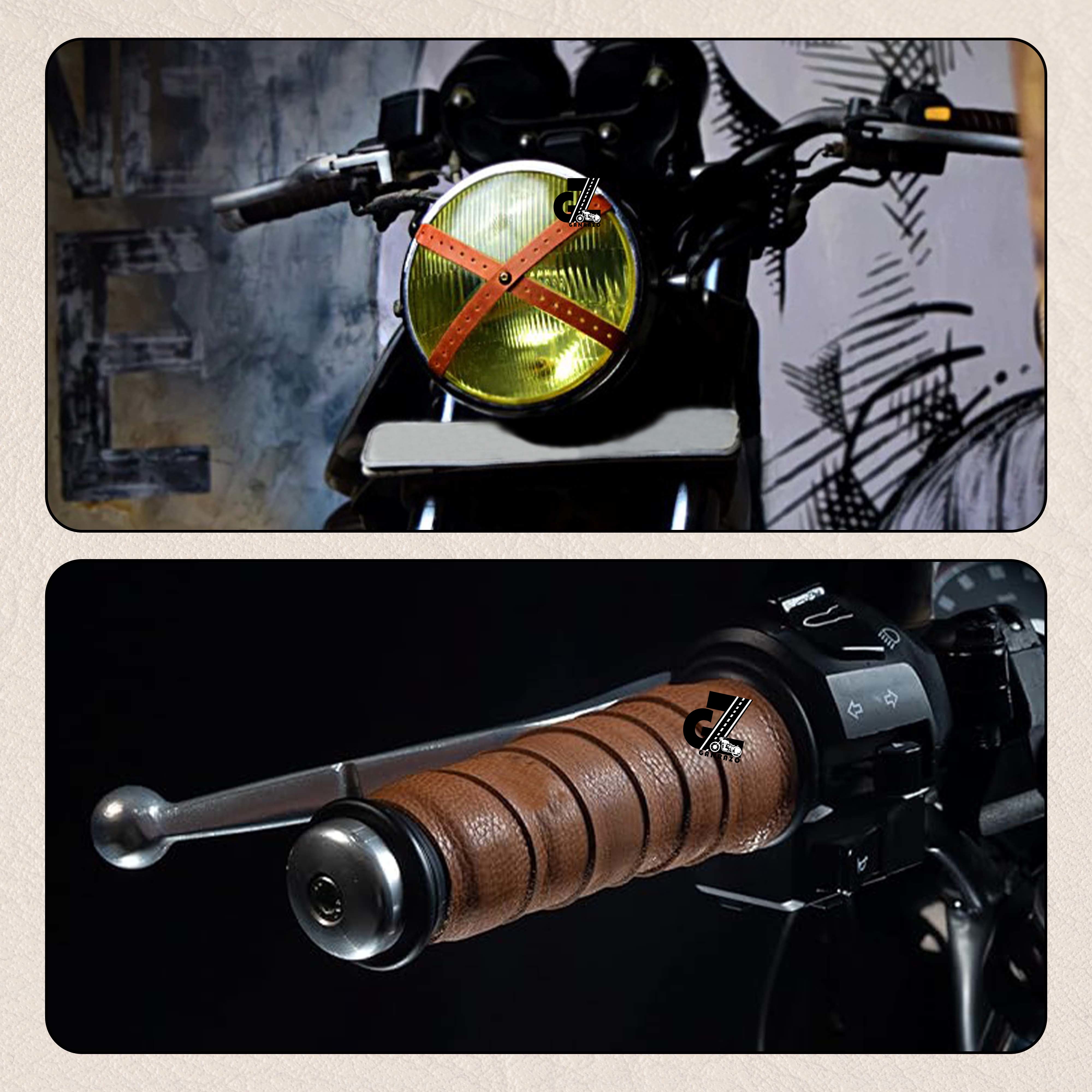 Genuine Leather Daimond Tan Tank Pad with Tan Thread Combo Headlight X Perforated & Handgrip Straps Tan Compatible with Royal Enfield Continental Gt 650