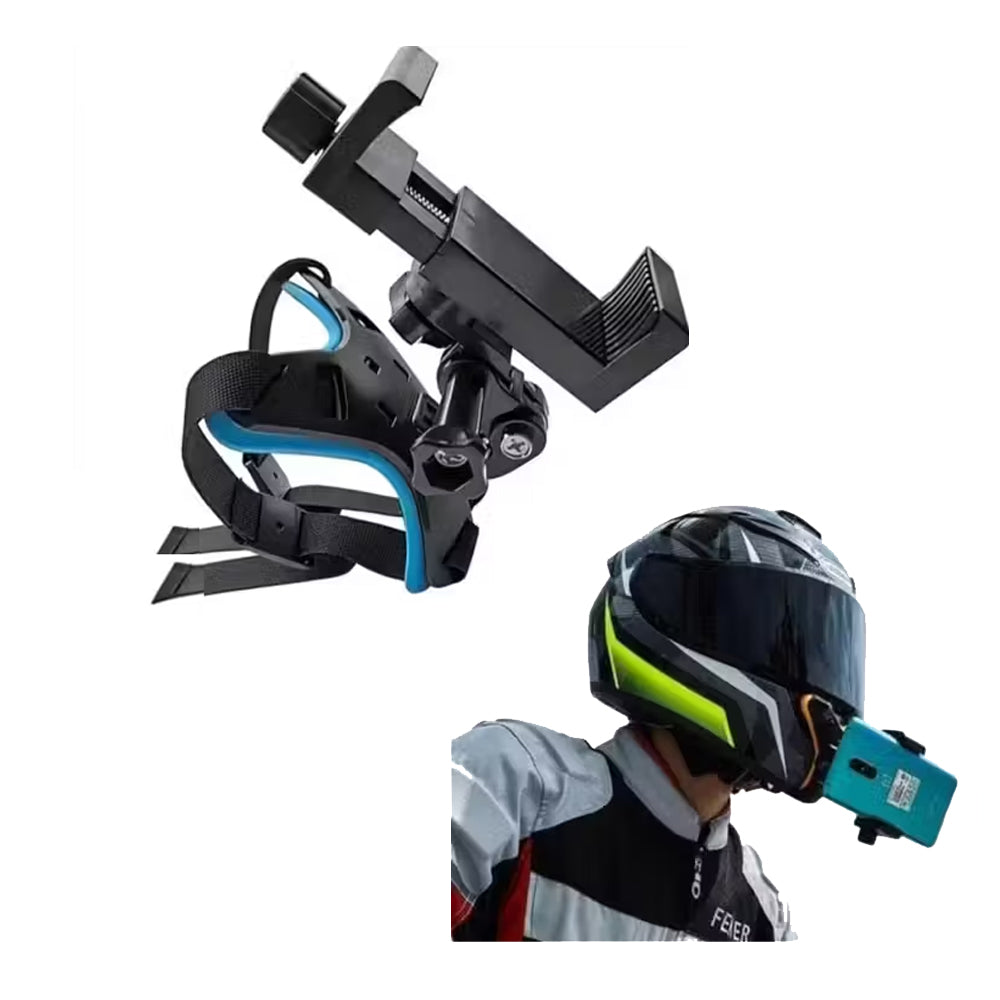 Helmet Chin Mount and Mobile Holder For Smartphone & Action Camera Blue