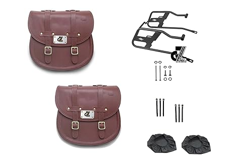 Genuine Leather Saddle Bag with Saddle Stay Pair for All Royal Enfield Hunter 350
