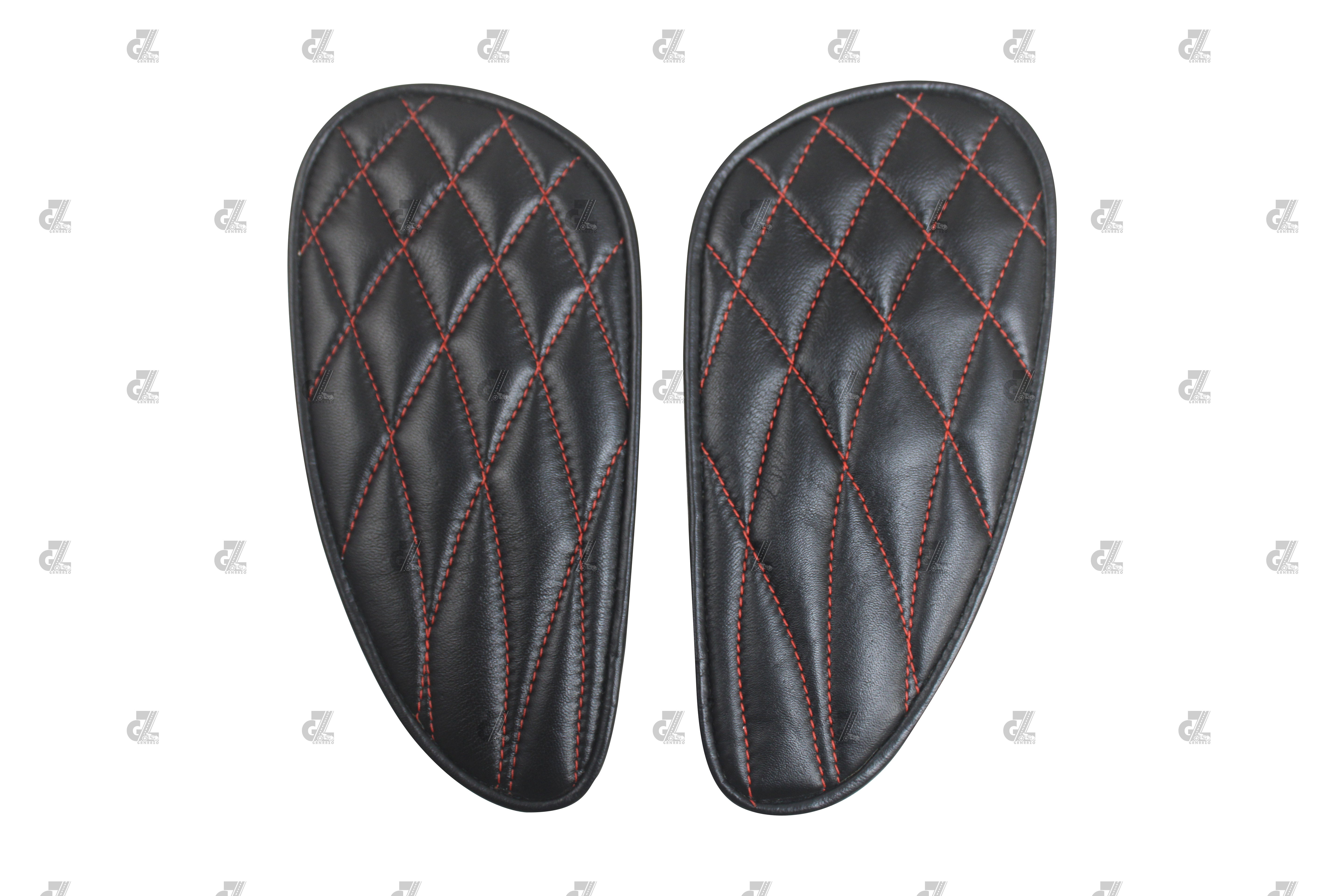 Genuine Leather Daimond Black Tank Pads with Red Thread Compatible with Royal Enfield Bear 650