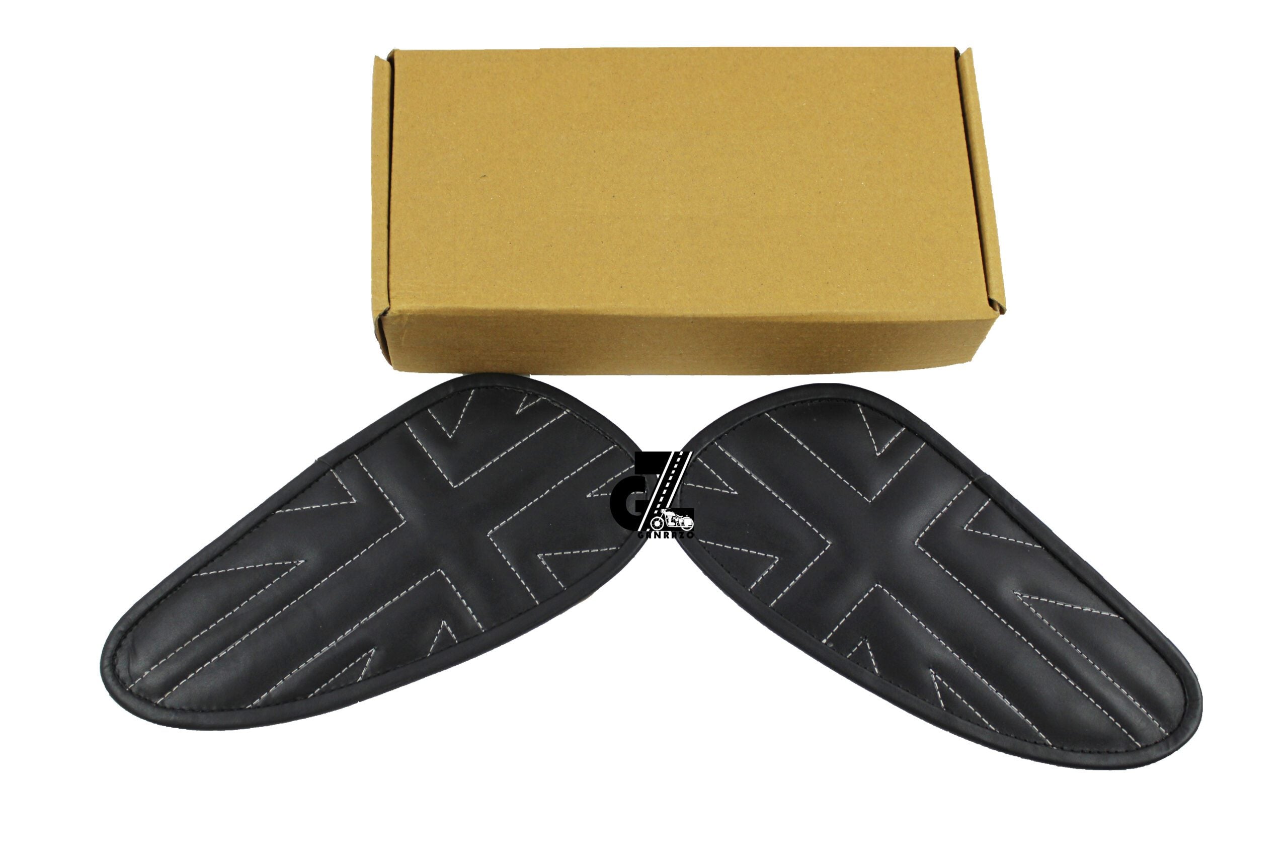 Leather Union Jack Black Tank Pad with White Thread Genuine Leather for Royal Enfield Interceptor 650