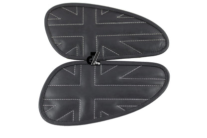 Leather Union Jack Black Tank Pad with White Thread Genuine Leather for Royal Enfield Interceptor 650
