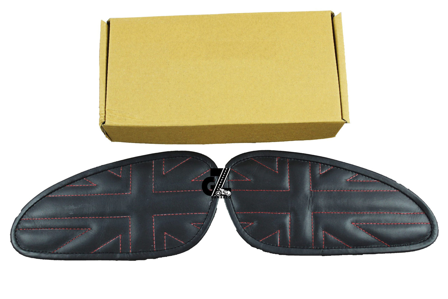 Leather Union Jack Black Tank Pad with Red Thread Genuine Leather for Royal Enfield Interceptor 650