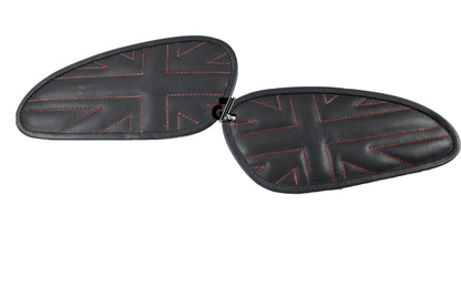 Leather Union Jack Black Tank Pad with Red Thread Genuine Leather for Royal Enfield Interceptor 650