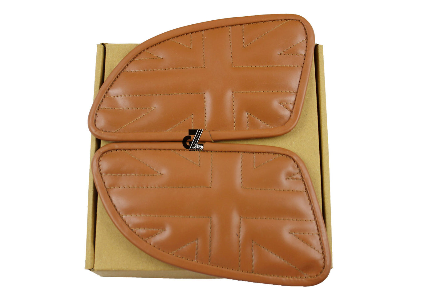 Leather Union Jack Tan Tank Pad with Tan Thread Genuine Leather for Royal Enfield Continental Gt 650