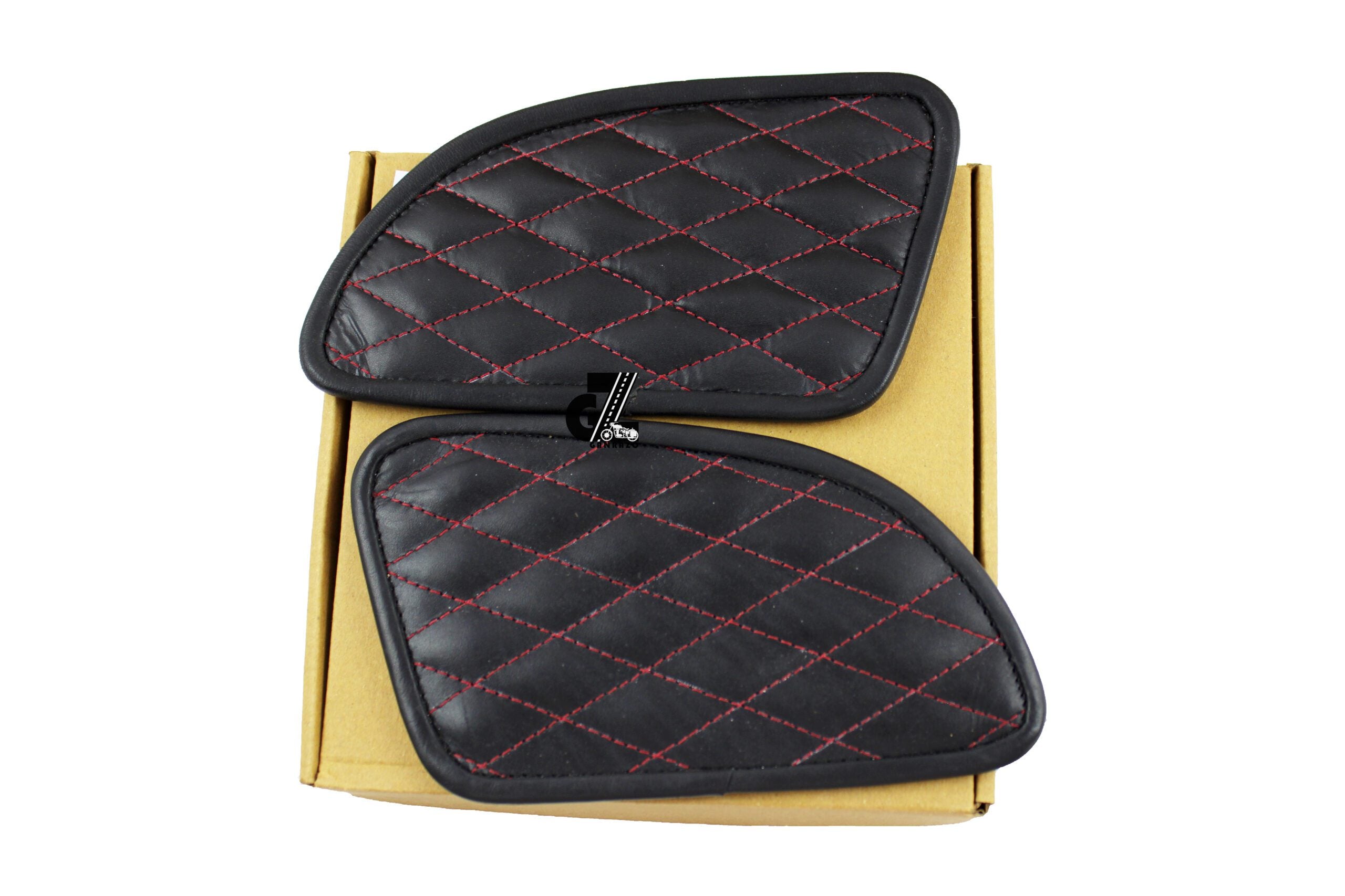 Leather Diamond Black Tank Pad with Red Thread Genuine Leather for Royal Enfield Continental Gt 650
