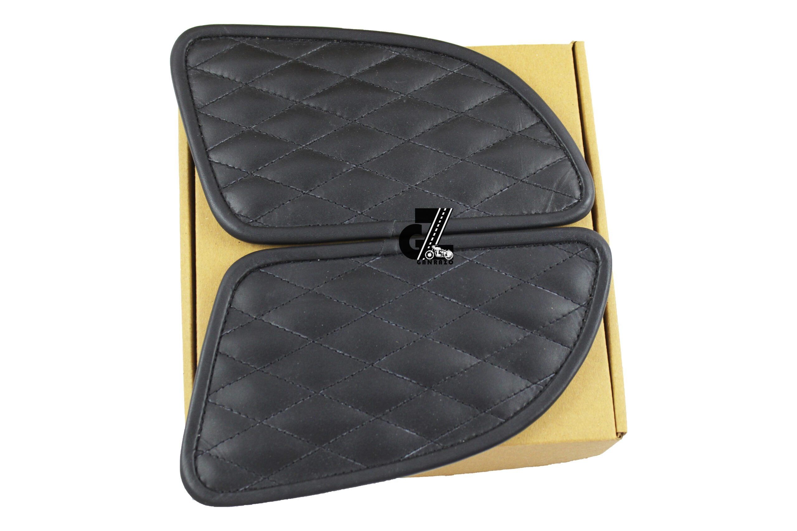 Leather Diamond Black Tank Pad with Black Thread Genuine Leather for Royal Enfield Continental Gt 650