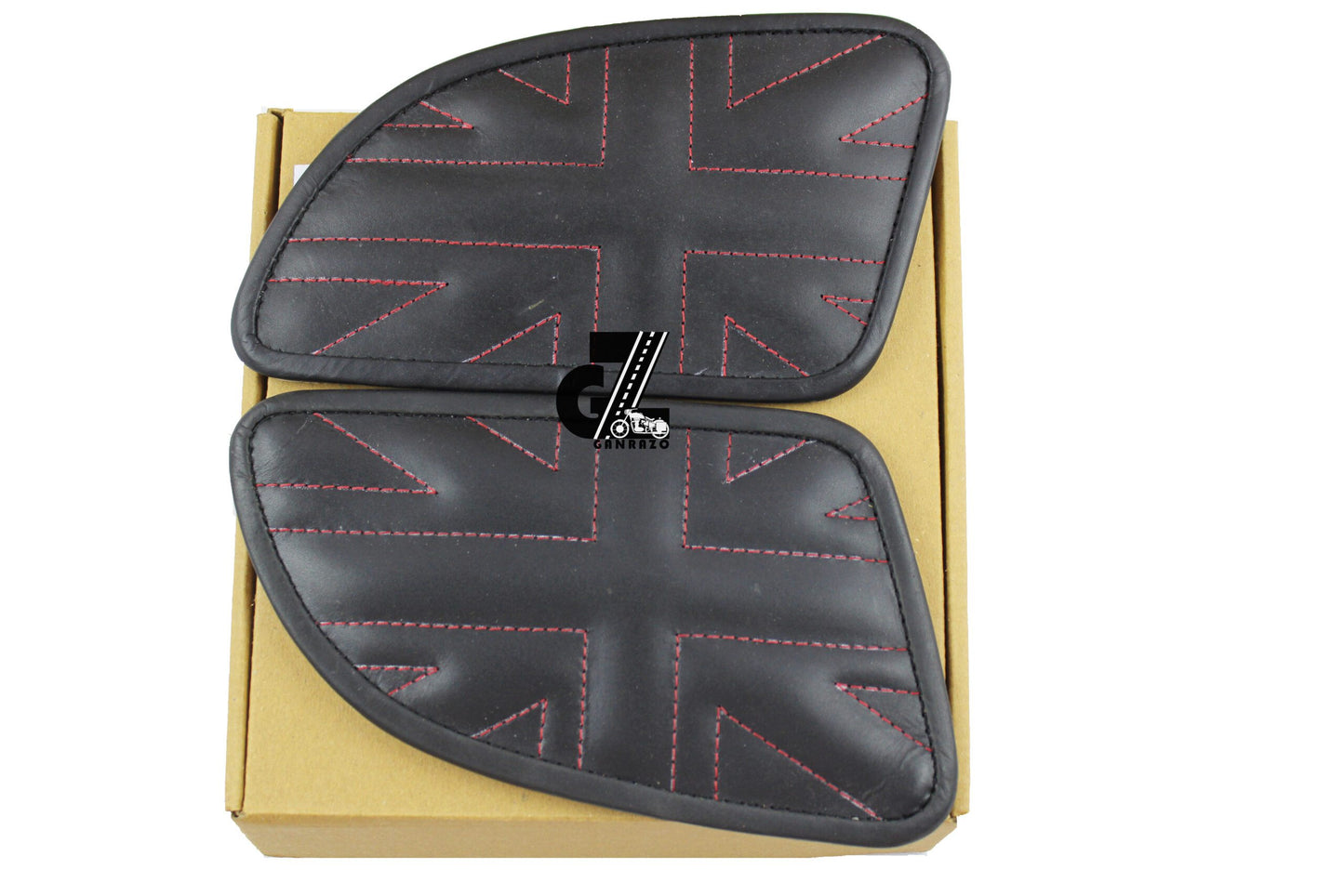 Leather Union Jack Black Tank Pad with Red Thread Genuine Leather for Royal Enfield Continental Gt 650
