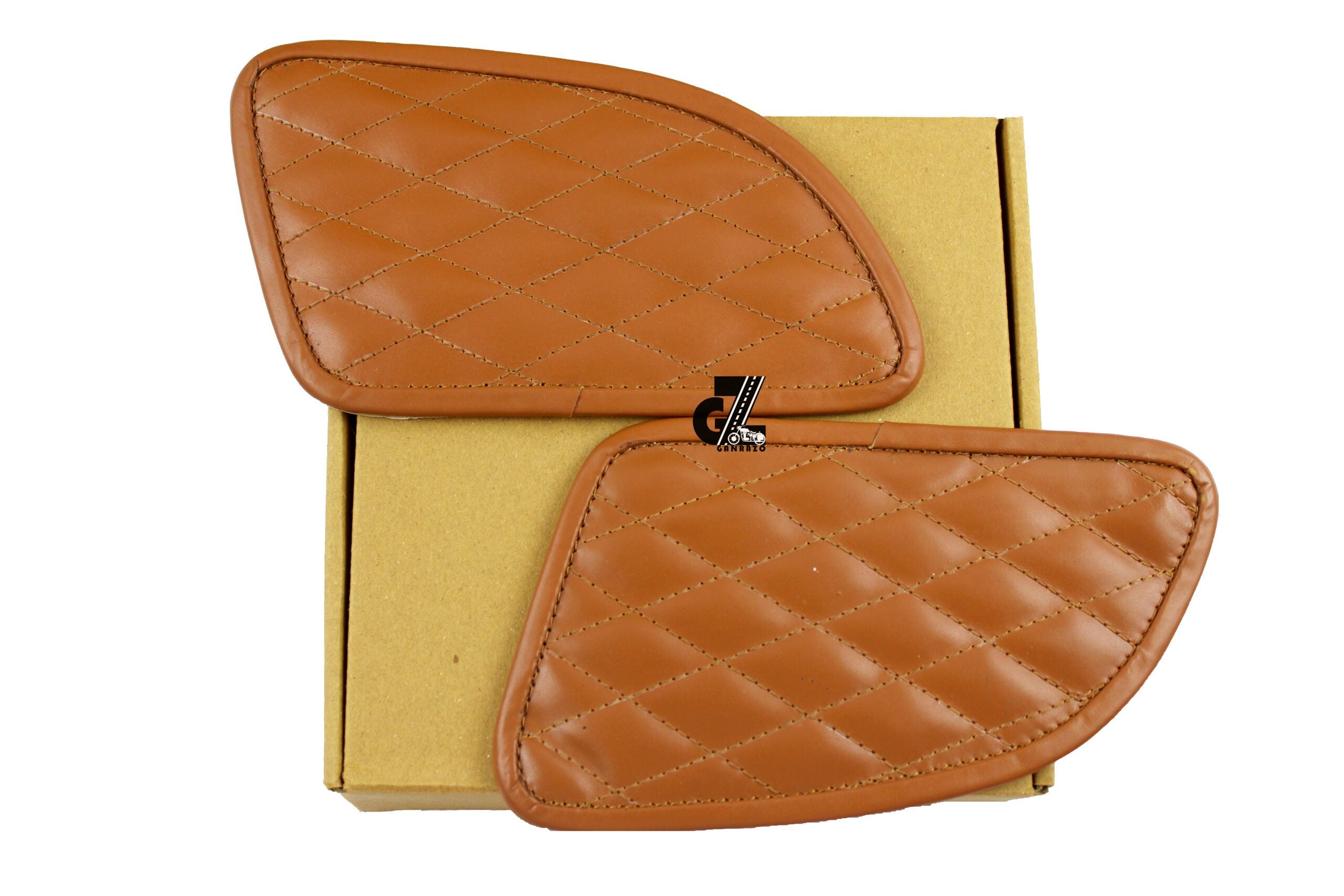 Leather Diamond Tan Tank Pad with Tan Thread Genuine Leather for Royal Enfield Continental Gt 650