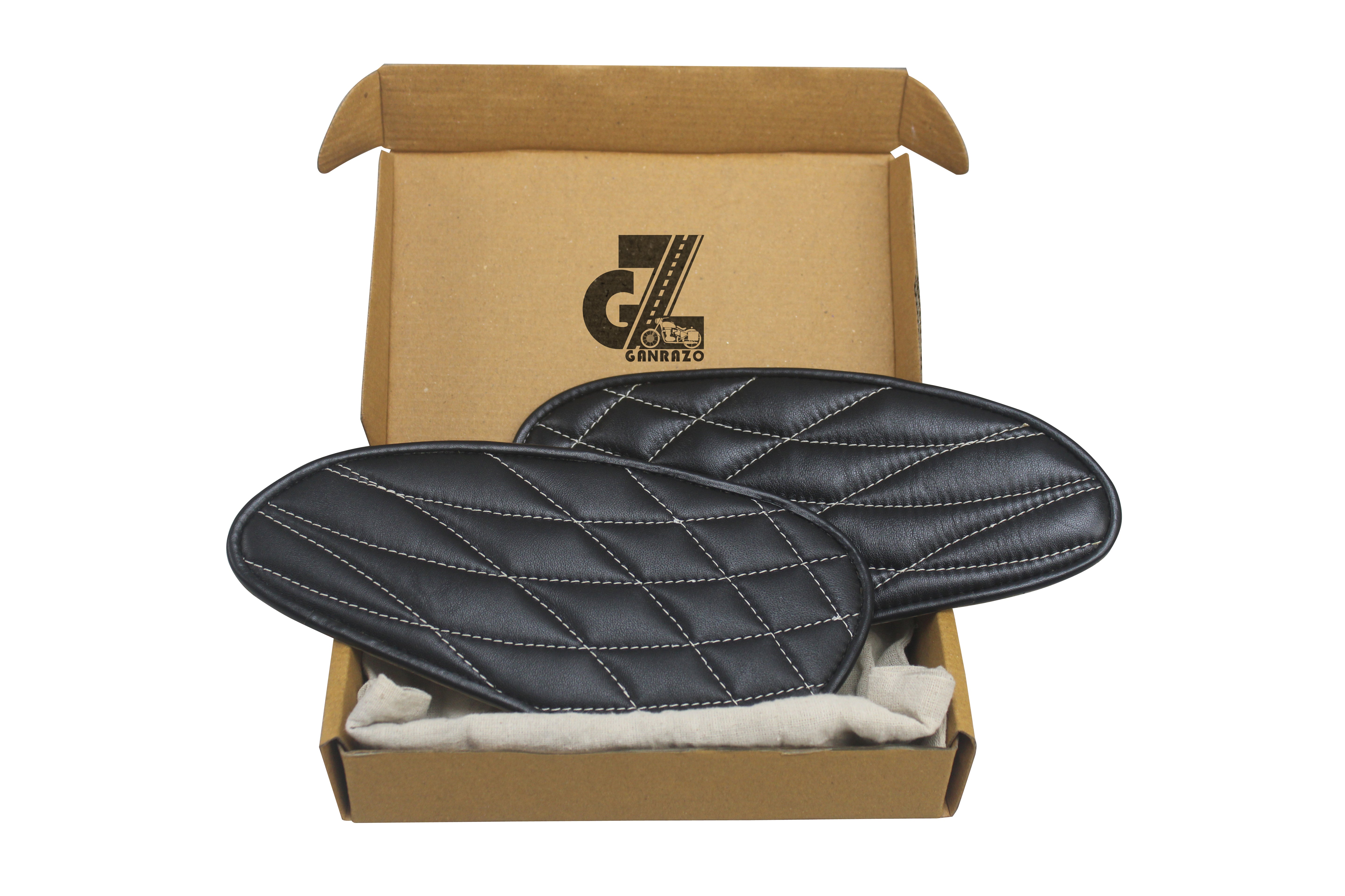 Genuine Leather Curve Diamond Tank Pads/Knee Pads/Tank Grip Thai Pads with White Thread Compatible with Royal Enfield Bear 650