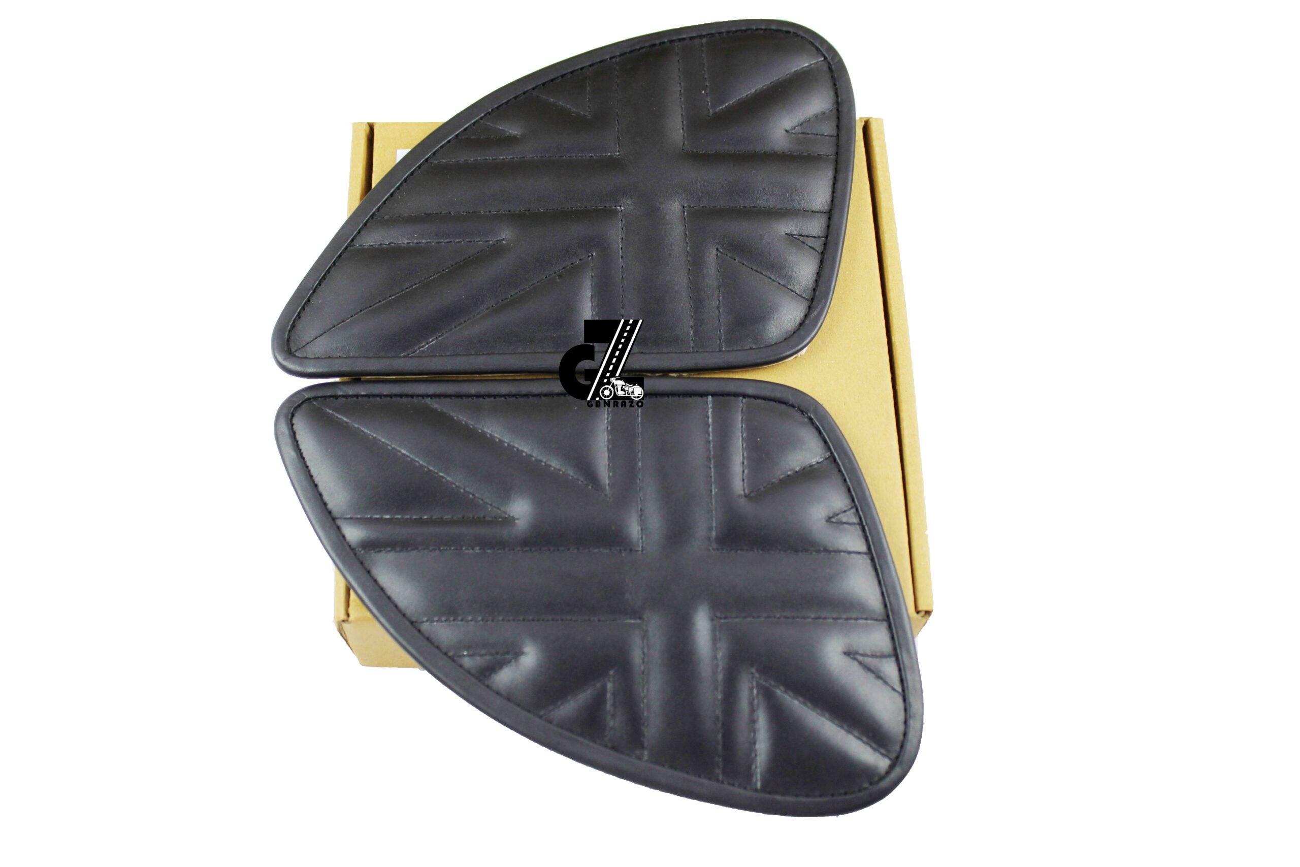 Union Jack Black Tank Pad with Black Thread Genuine Leather for Royal Enfield Himalayan 411