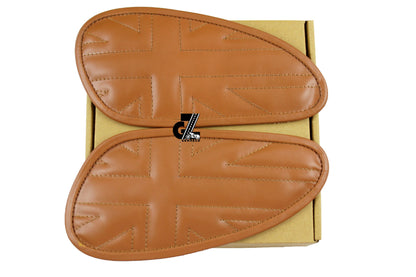 Leather Union Jack Tan Tank Pad with Tan Thread Genuine Leather for Royal Enfield Interceptor 650