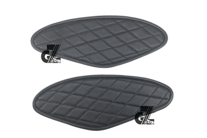 Diamond Black Tank Pads with Black Thread, Genuine Leather For Royal Enfield Hunter 350