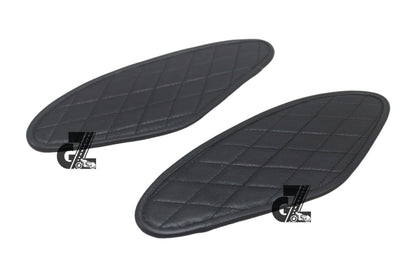 Diamond Black Tank Pads with Black Thread, Genuine Leather For Royal Enfield Hunter 350