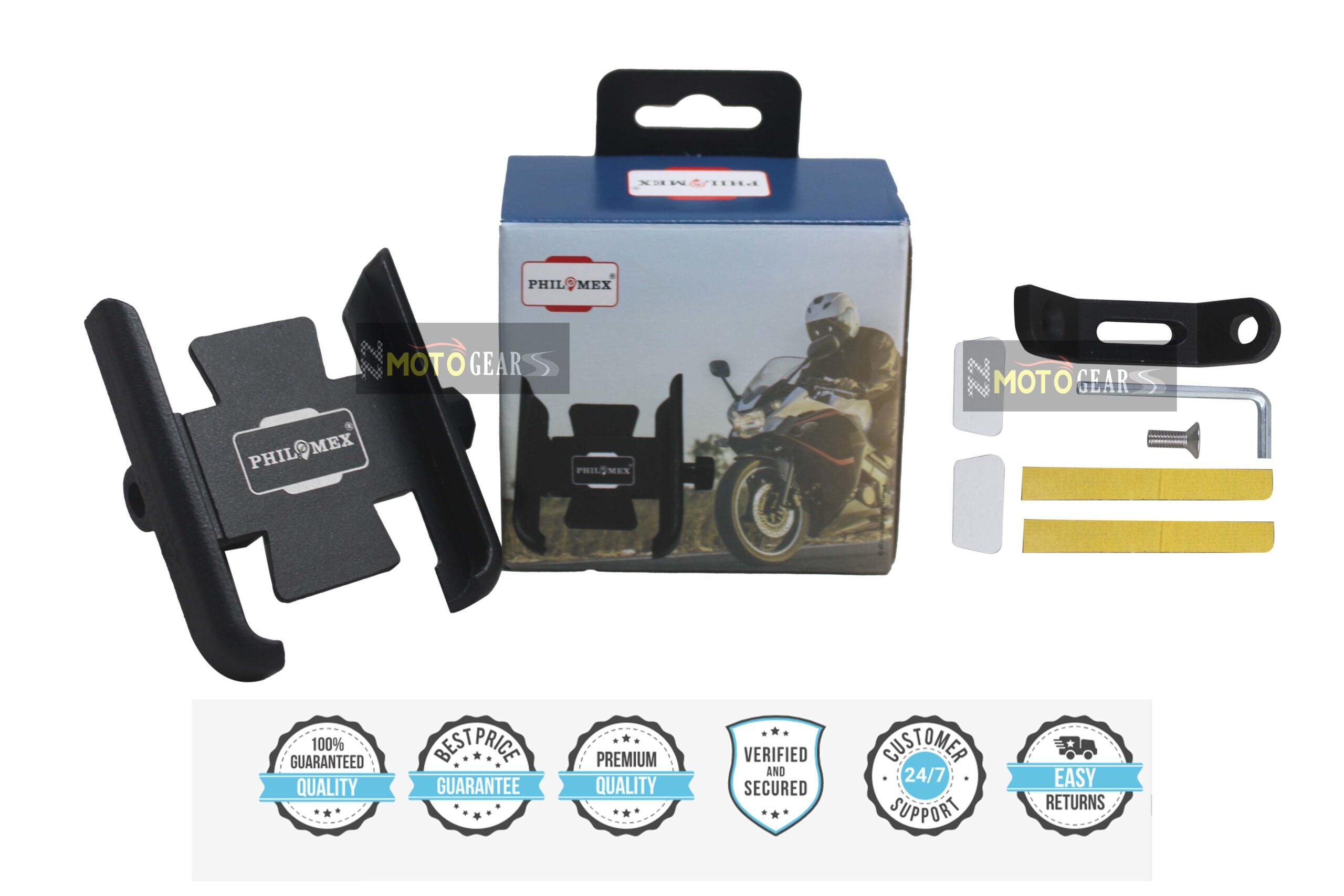 Philomex Aluminum Universal Motorcycle Scooter Mobile Holder Black
