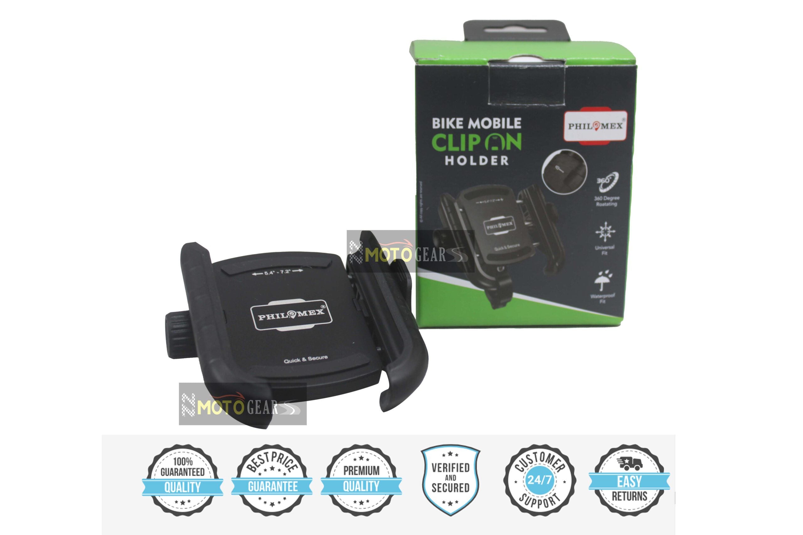 Philomex Universal Motorcycle Scooter Clip On Mobile Holder Black