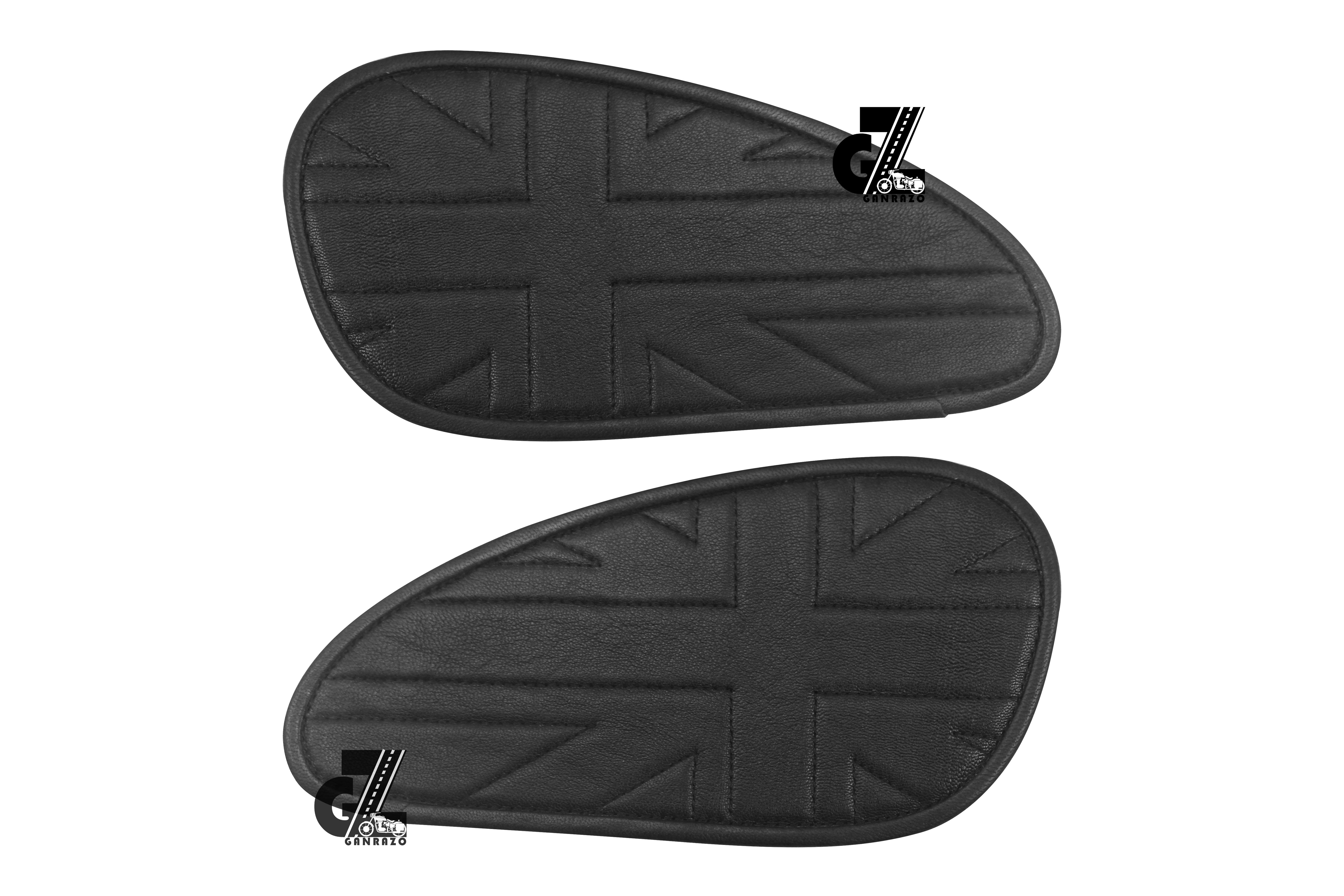 Genuine Leather Union Jack Black Tank Pad with Black Thread Compatible with Triumph Speed & Scrambler 400