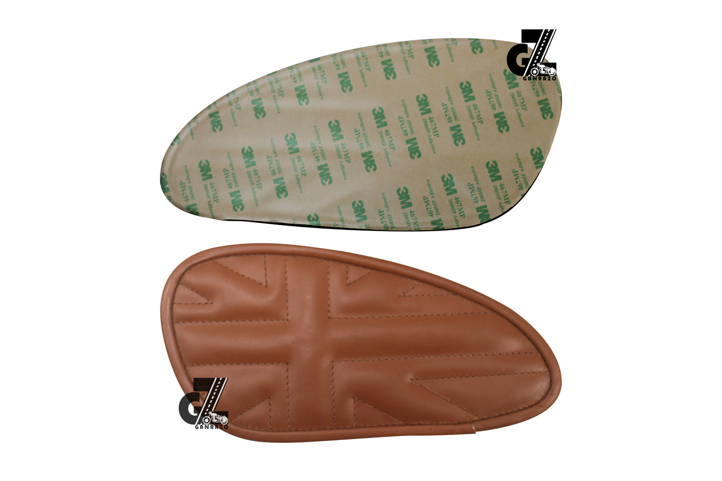 Genuine Leather Union Jack Tan Tank Pad with Tan Thread Compatible with Royal Enfield Bear 650