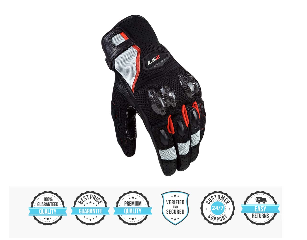 LS2 SPARK II AIR GLOVES BLACK RED WHITE