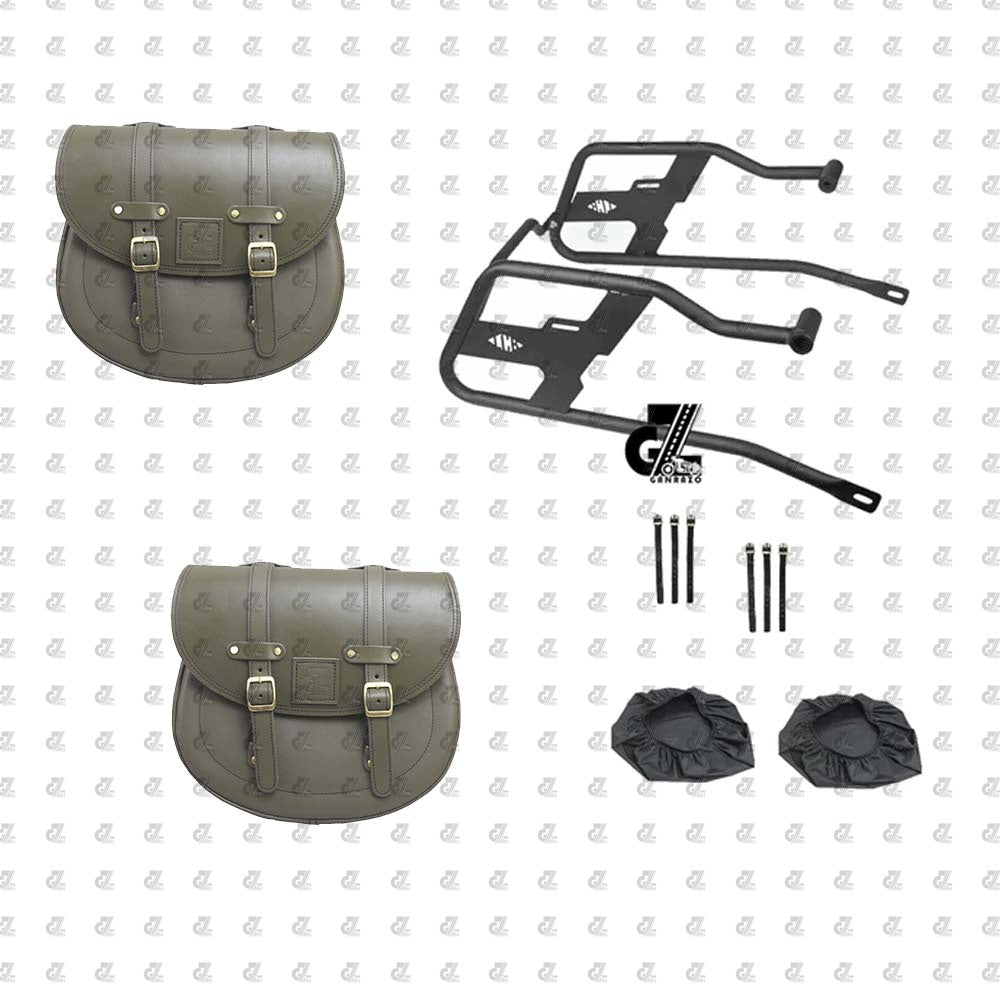 Leather Saddle Bag Green with Saddle Stay Pair for Hunter 350