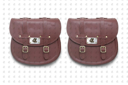 Leather Saddle Bag Cherry Red with Saddle Stay Pair for Meteor 350