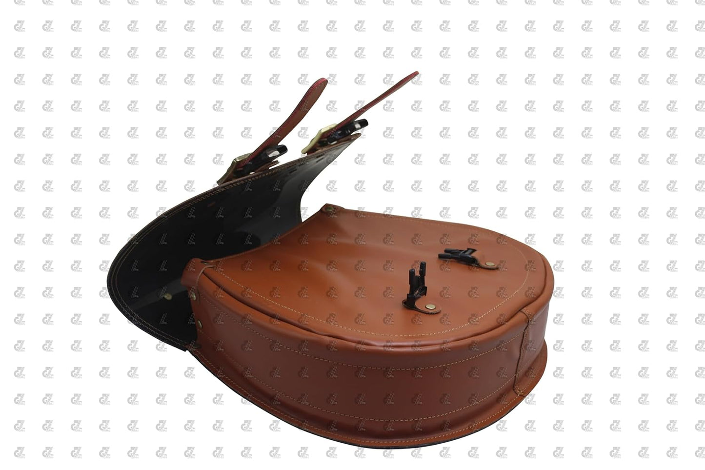 Tan Leather Saddle Bag with Saddle Stay Pair for Meteor 350