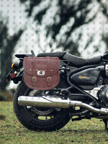 Leather Saddle Bag Cherry Red with Saddle Stay Pair for Super Meteor 650