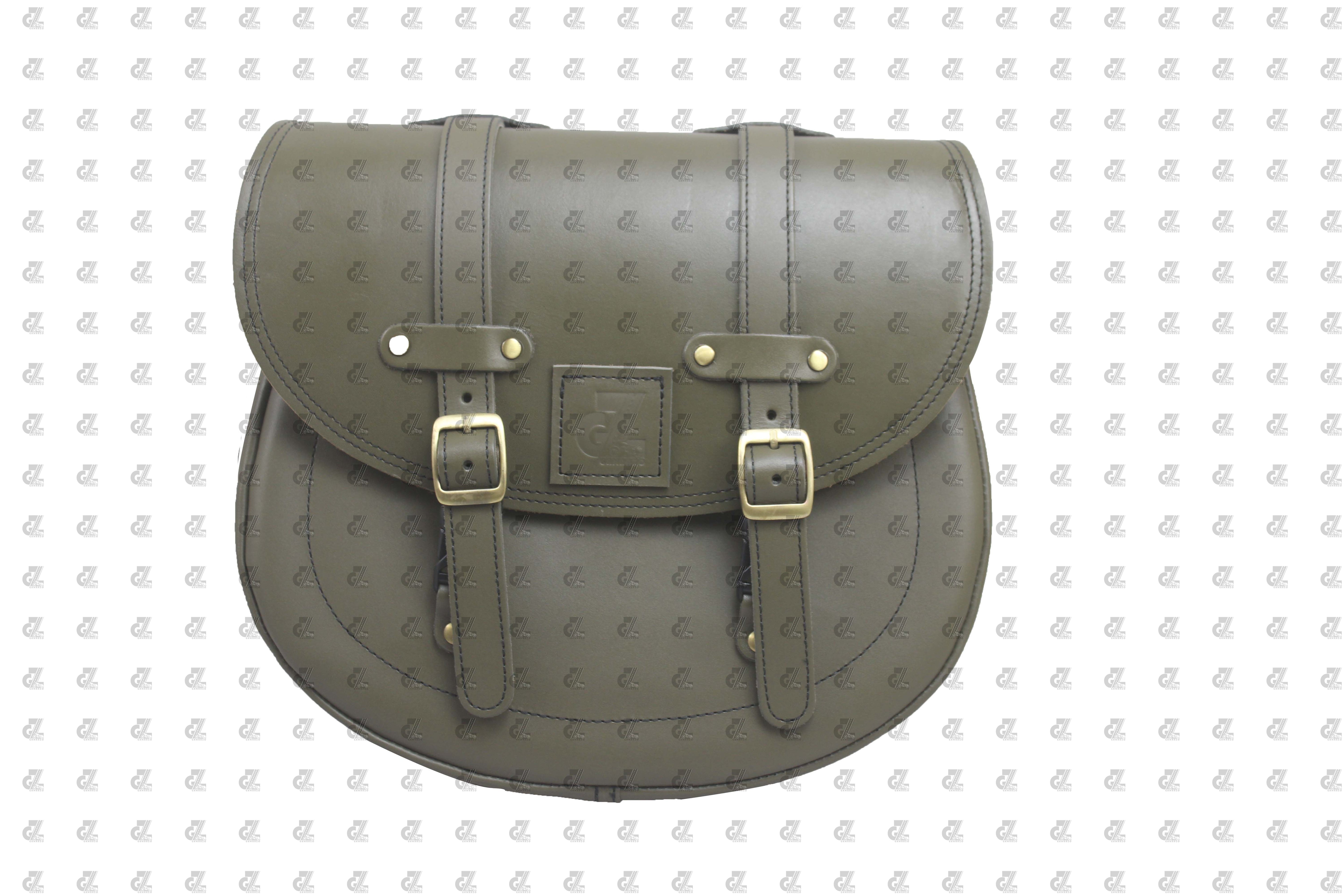 Green Leather Saddle Bag with Saddle Stay Pair for Meteor 350