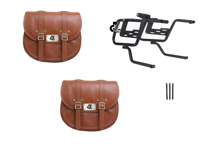 Leather Saddle Bag Tan with Saddle Stay Pair for Super Meteor 650