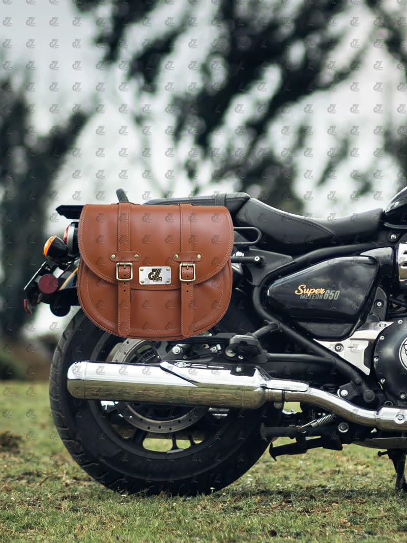 Leather Saddle Bag Tan with Saddle Stay Pair for Super Meteor 650