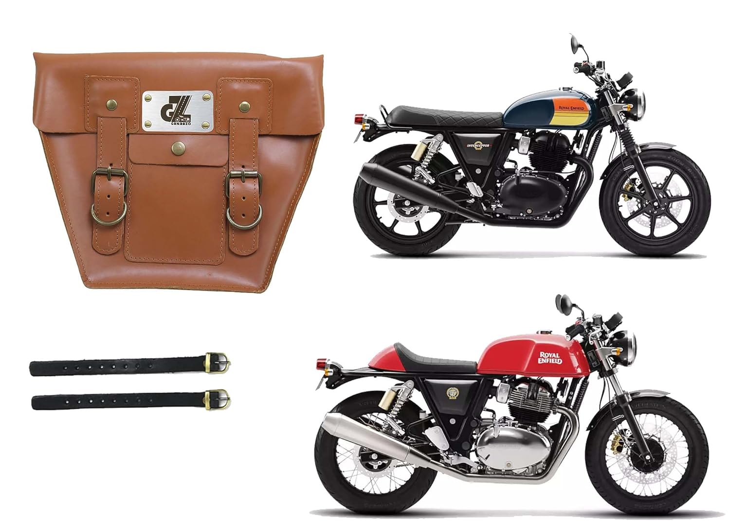 Leather Side Pannel Bag Tan Color with Straps & Rain Cover for Royal Enfield Continental GT & Interceptor 650