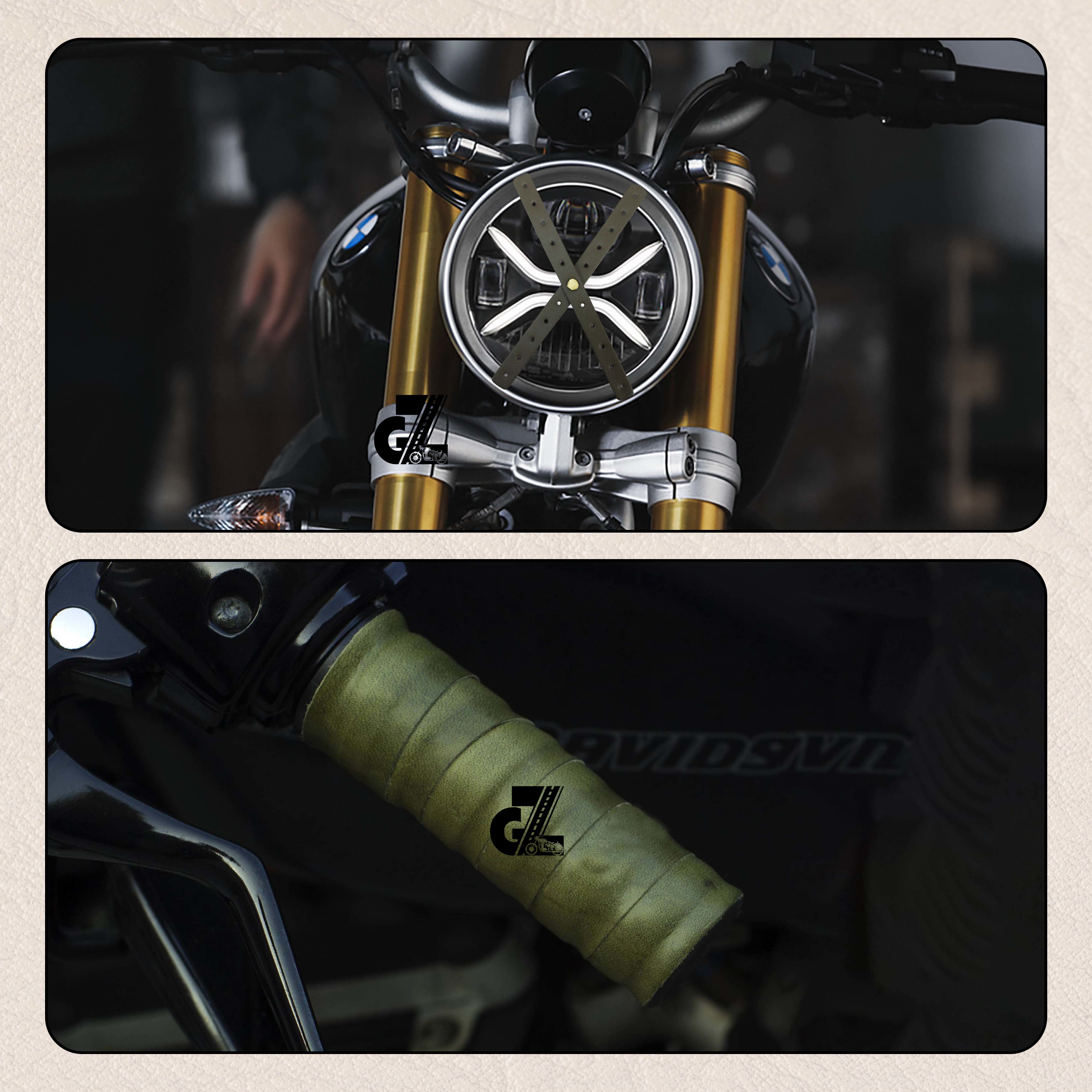 Leather Sticker Handgrip Straps Pair & Head Lamp X Olive For TVS Ronin, Hero Xpulse 200 210 Mavrick 440, Honda CB350 Hness CB350 CB350RS CB300R