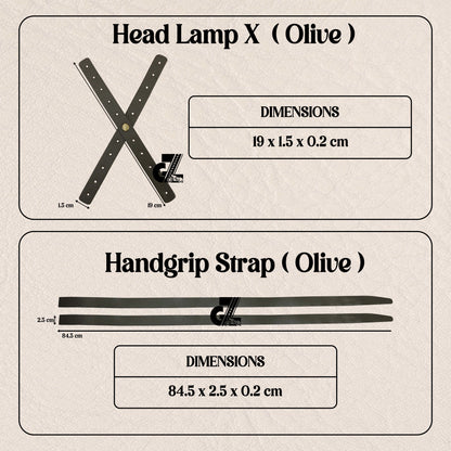 Leather Sticker Head Lamp X Perforated & Handgrip Straps Pair Olive For TVS Ronin, Hero Xpulse 200 210 Mavrick 440, Honda CB350 Hness CB350 CB350RS CB300R
