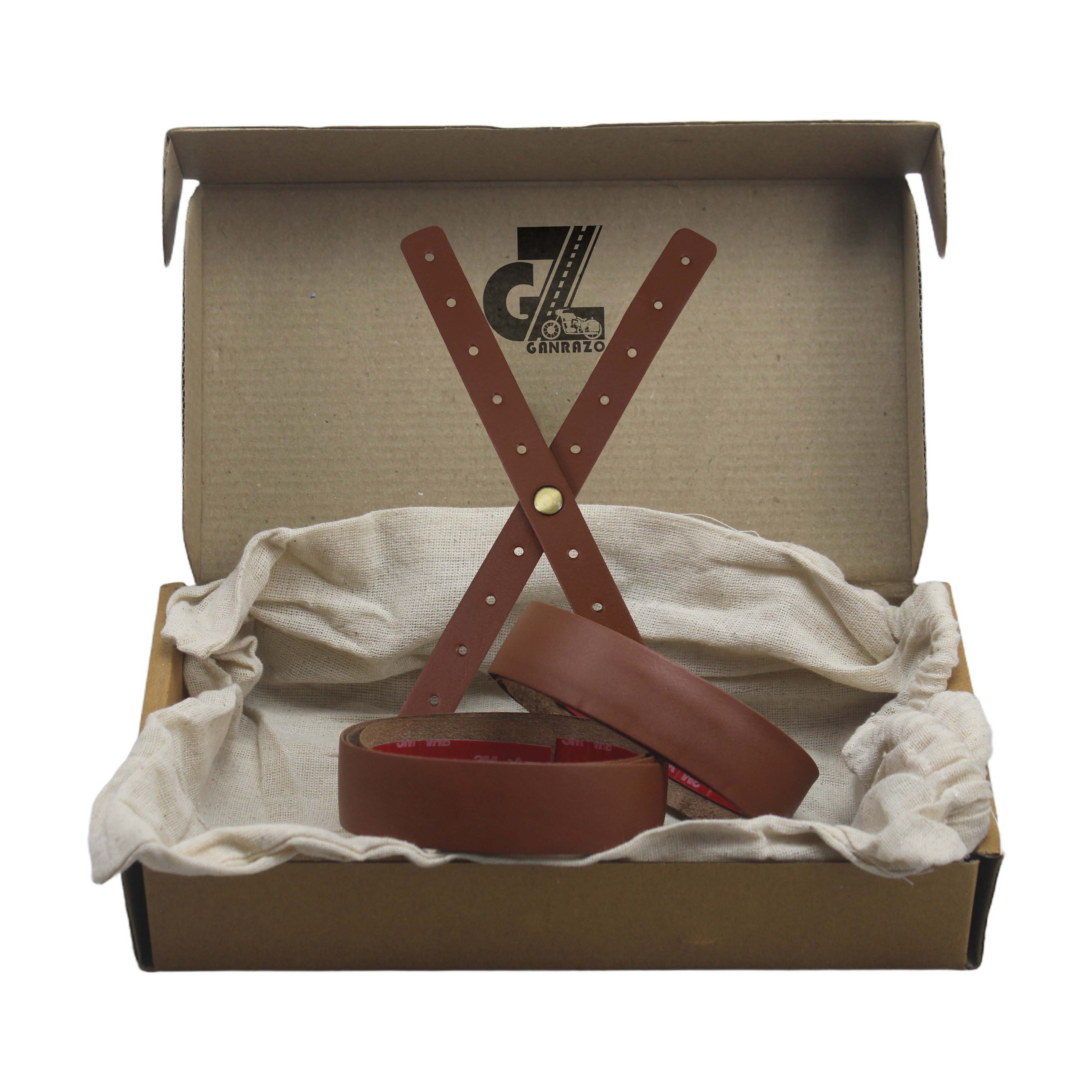 Tan Leather Sticker Head Lamp X Perforated & Handgrip Straps Pair Fit For Triumph Motorcycle