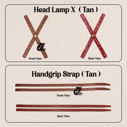 Tan Leather Sticker Head Lamp X Perforated & Handgrip Straps Pair Fit For Royal Enfield Super Meteor,Continental Gt,Interceptor,Classic 650, Bear 650
