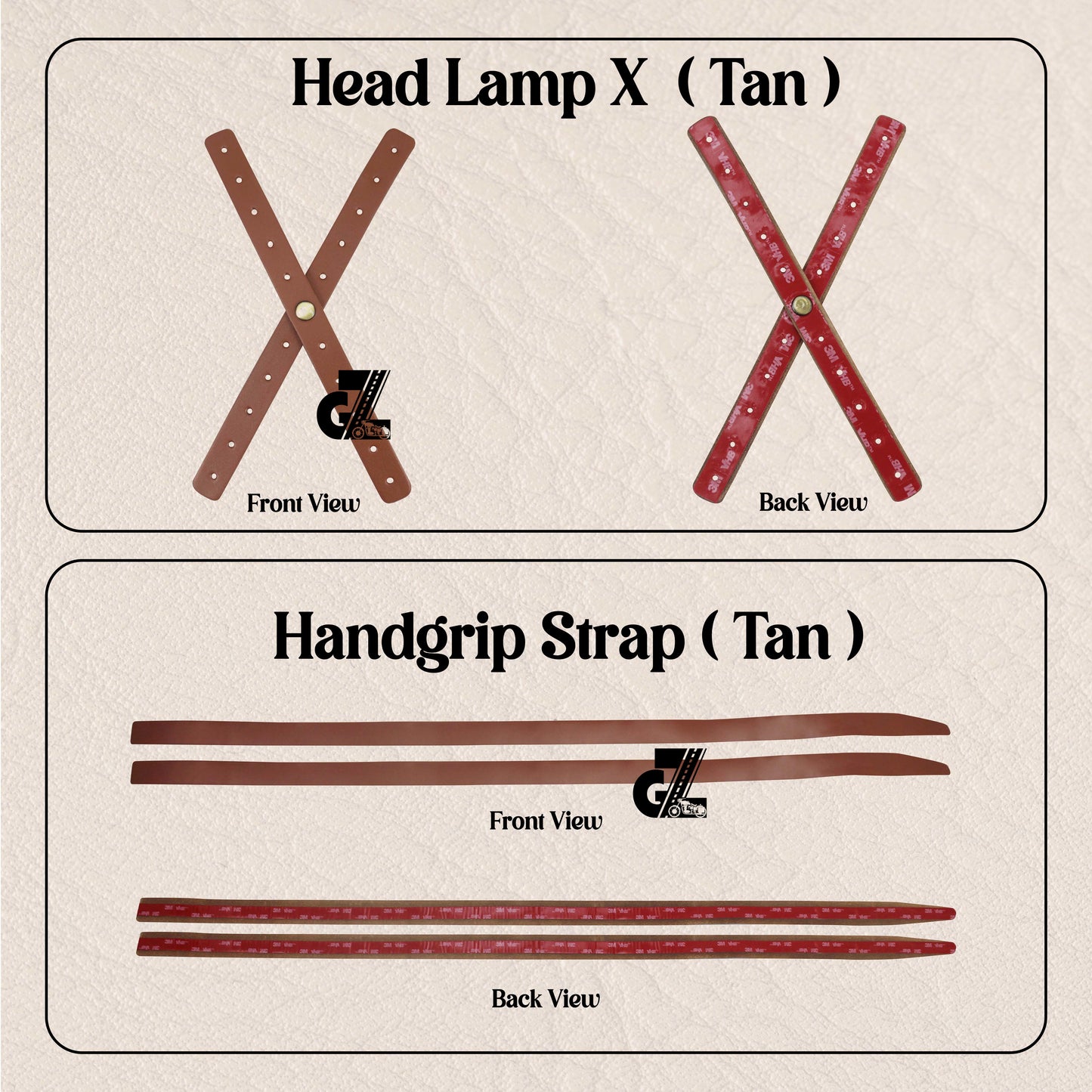 Tan Leather Sticker Head Lamp X Perforated & Handgrip Straps Pair Fit For & Harley Devidson Motorcycle