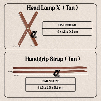 Leather Sticker Head Lamp X Perforated & Handgrip Straps Pair Tan For TVS Ronin, Hero Xpulse 200 210 Mavrick 440, Honda CB350 Hness CB350 CB350RS CB300R