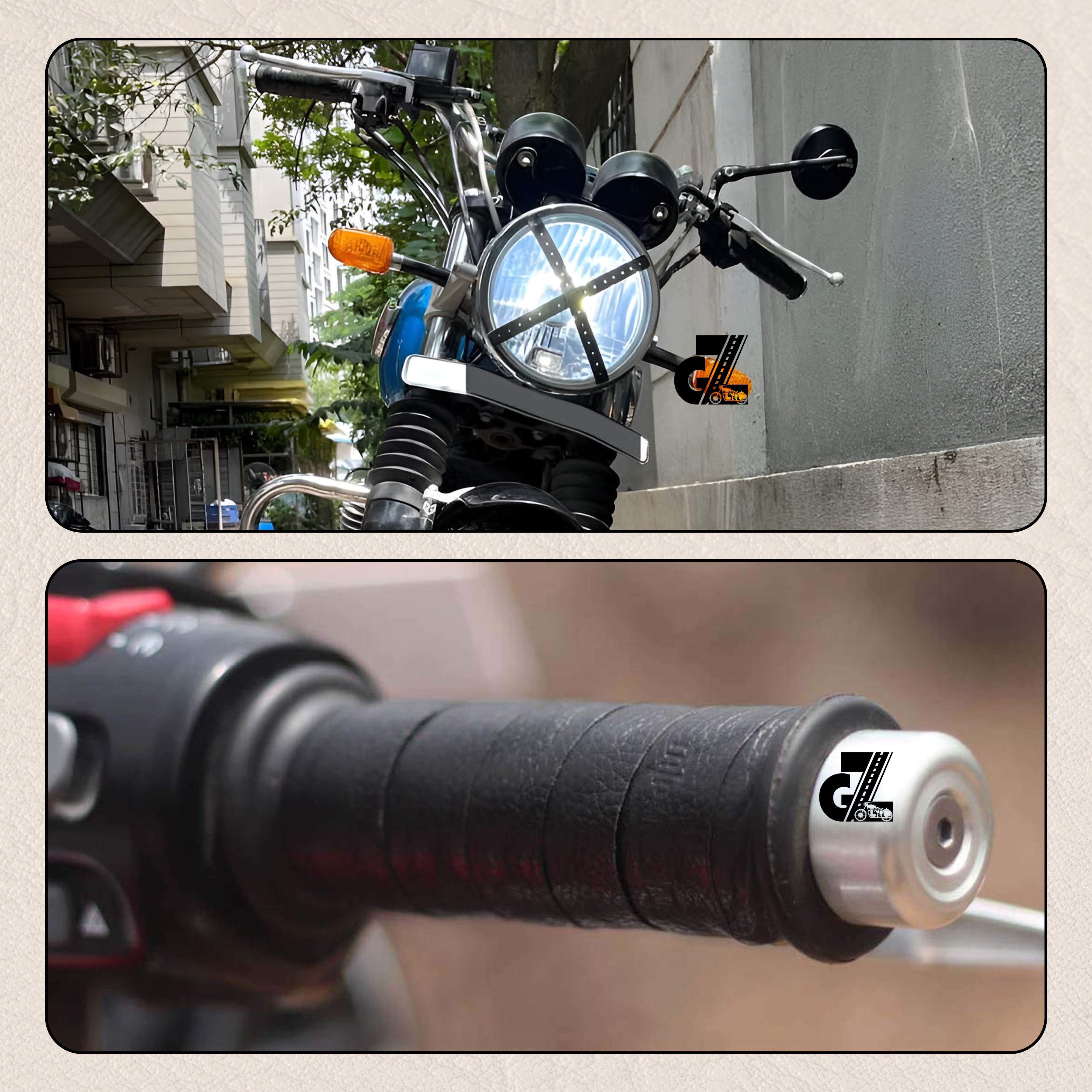 Leather Sticker Head Lamp X Perforated & Handgrip Straps Pair Black For TVS Ronin, Hero Xpulse 200 210 Mavrick 440, Honda CB350 Hness CB350 CB350RS CB300R