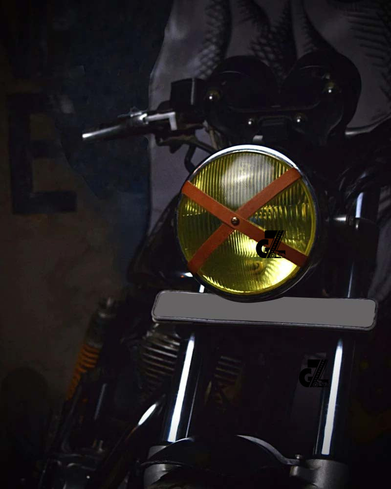 Tan Genuine Leather Sticker Head Lamp X & Handgrip Straps Pair Compatible With Royal Enfield Himalayan 411,Scram 411/440,New Himalayan,Guerrilla 450