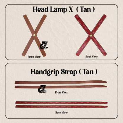 Tan Genuine Leather Sticker Head Lamp X With Handgrip Straps Pair Compatible With TVS Ronin, Hero Xpulse 200 210 Mavrick 440, Honda CB350 Hness CB350 CB350RS CB300R