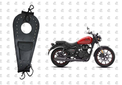 Leather Tank Strap Bag With Pouch Black for Royal Enfield Meteor 350