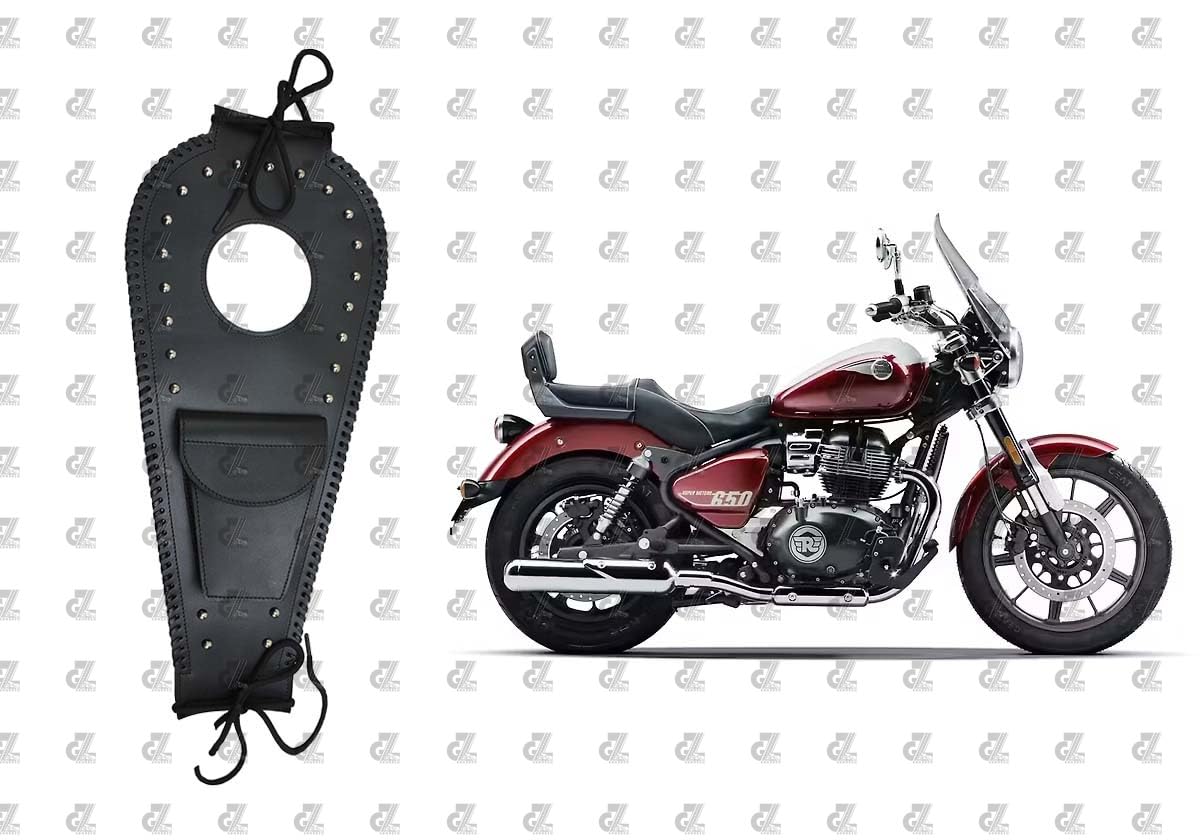 Leather Tank Strap Bag With Pouch Black for Royal Enfield Super Meteor 650