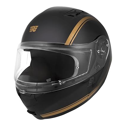 Royal Enfield Lightwing Modular Riding Helmet Black With Gold Strep