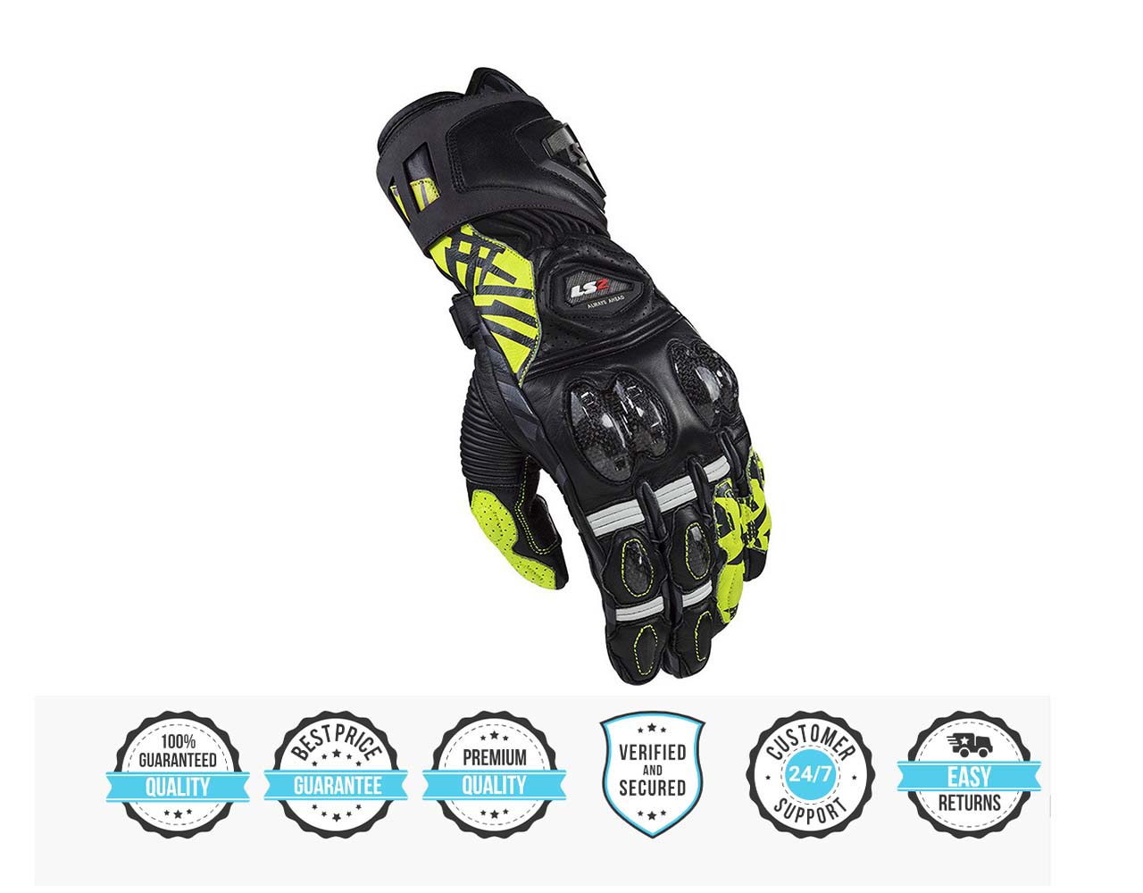 Ls2 Feng Racing Gloves Black H V Yellow