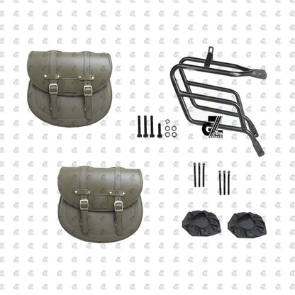 Green Leather Saddle Bag with Saddle Stay Pair for Meteor 350